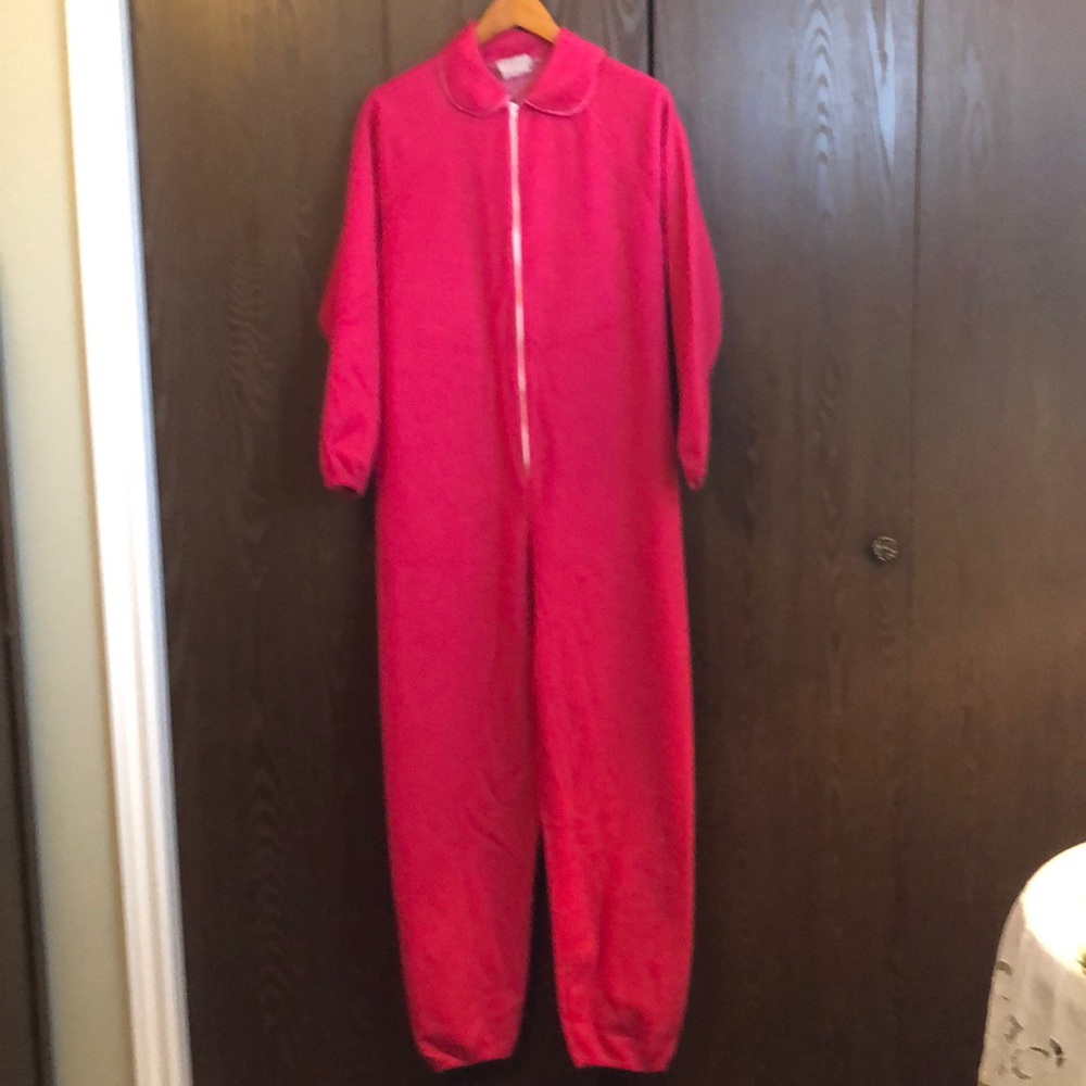 VINTAGE SEARS WOMENS SMALL  FUSCIA PINK WARM FLEECE ONSIE PJ’S & SLIPPERS - #318